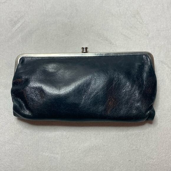 HOBO black leather wallet with silver hardware - Picture 1 of 7